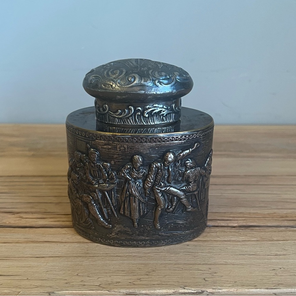 Antique silver over copper tea caddy from the 1800s
